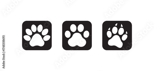 Animal Paw Print icon set, paw print silhouette icon, cat paw print,  cat walk foot print, Paw icon logo in collection, Vector illustration EPS 10.