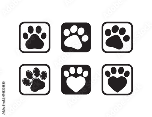 Paw print icon set, dog cat pet animal vector sign,  footprints Pet paw, print dog cat icon, Vector illustration EPS 10.