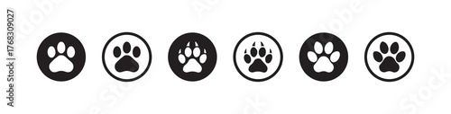 Paw icon set, Cat or dog paw icon silhouette, Paw icon logo vector set, Graphic design elements, Vector illustration EPS 10.