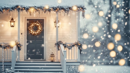 charming winter house with decorations and snow