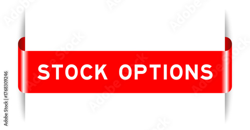 Red color inserted label banner with word stock options on white background