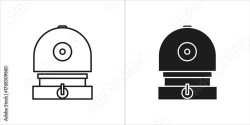 Line art and silhouette of a security camera with a dome and base