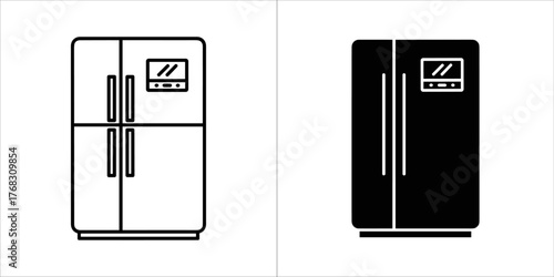 Two icons of a refrigerator, one outline and one filled
