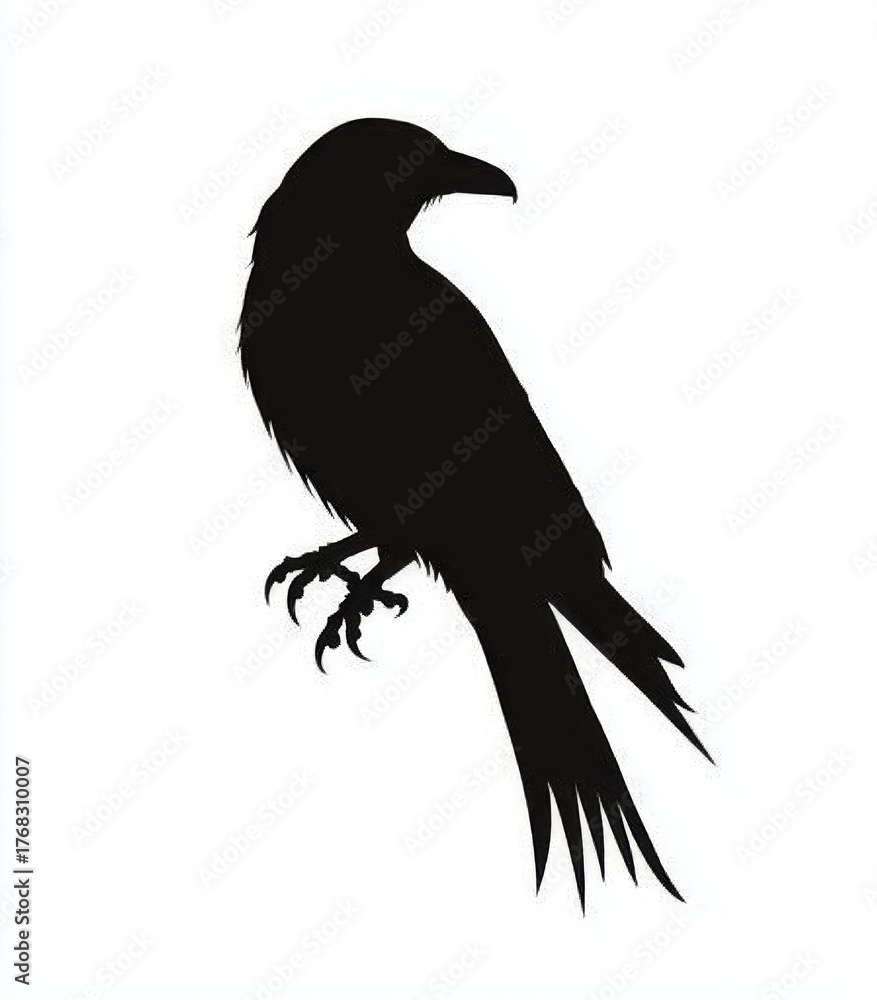 Fototapeta premium This vector artwork depicts a raven, related to other birds like crows, jackdaws, and magpies. 