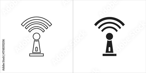Outline and solid black wifi signal tower icon