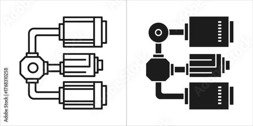 Two icon styles of a manifold with three outlets