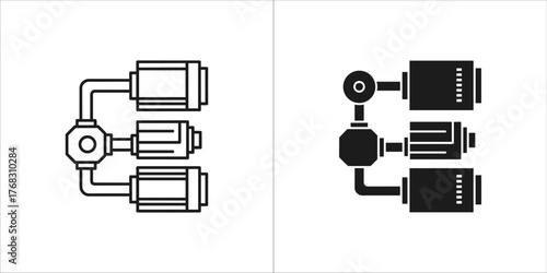 Two icon styles of a manifold with three outlets
