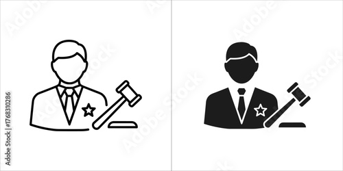 Judge icon with gavel and star badge