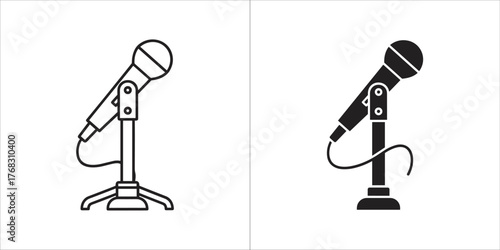 Outline and filled silhouette of a microphone on a stand