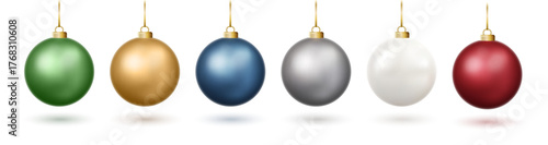 Colorful Christmas balls PNG collection. Glossy 3D red, green, gold, blue, silver, white festive decorations