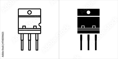 Outline and filled icon of a transistor
