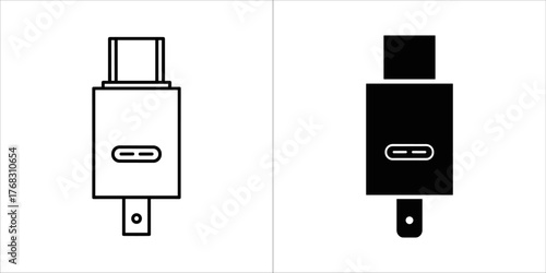 Outline and filled icons of a usb typec connector