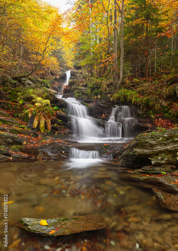 waterfall, autumn, water, nature, landscape, stream, river, forest, cascade, falls, fall, rock, stone, tree, rocks, creek, travel, moss, natural, park, flow, flowing, beautiful, wet, green