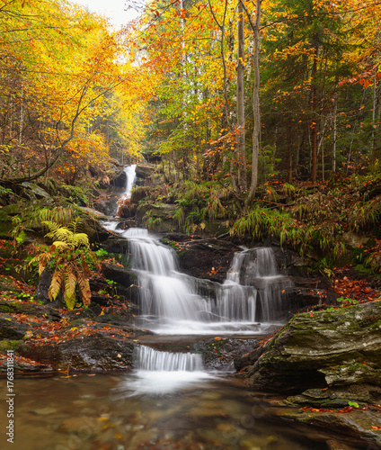 waterfall, autumn, water, nature, landscape, stream, river, forest, cascade, falls, fall, rock, stone, tree, rocks, creek, travel, moss, natural, park, flow, flowing, beautiful, wet, green