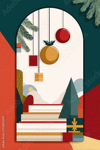 festive holiday scene with decorations and gifts