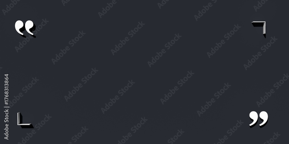 Naklejka premium White quotation marks with thin line corners on dark background, quote template with copy space