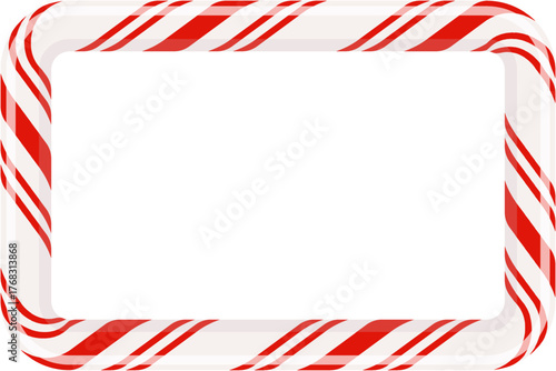 Christmas candy cane square signboard. Striped holiday border frame illustration. PNG isolated
