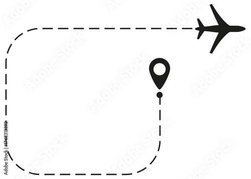 Plane route destination map. Dotted line travel path vector icon illustration