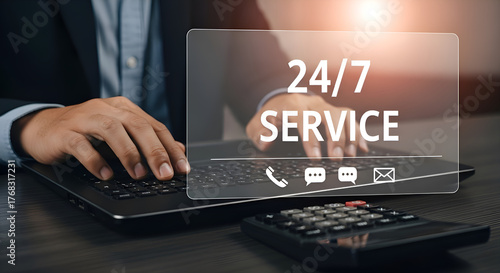 24/7 customer service support available anytime via digital technologyStock photo for website - Business and technology concept photo