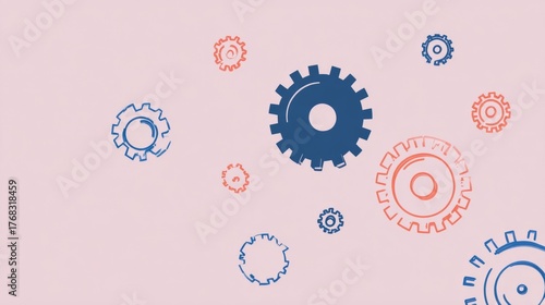 Several precision gears of different sizes and colors interlock with each oth...