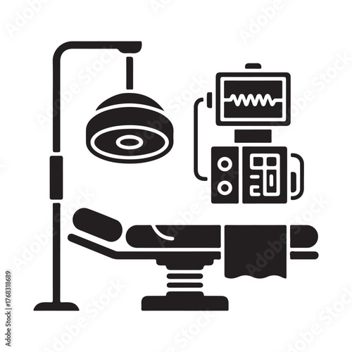 Silhouette Vector Illustration of Medical Monitor and IV Drip