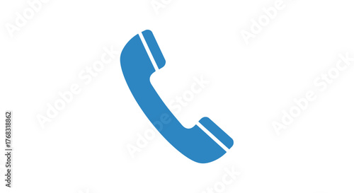 A blue telephone receiver icon is depicted on a white background, symbolizing communication and support.
