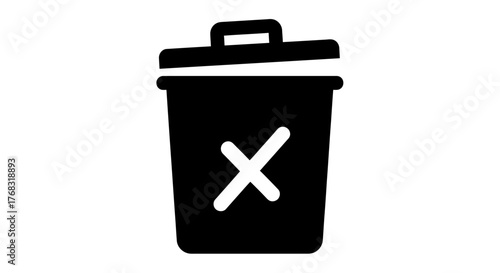 A simple black icon of a trash can with a white cross inside indicates deletion or removal.