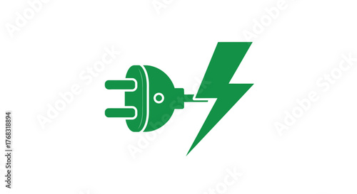 A green electric plug and lightning bolt symbol represent clean energy.