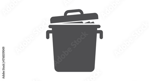 A dark gray icon of a trash can with its lid slightly ajar on a white background.