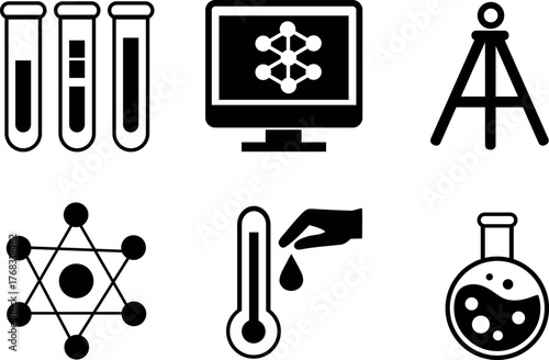 Science and chemistry icons for laboratory research and experiments
