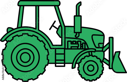 A green tractor with a front loader is shown in this graphic illustration.