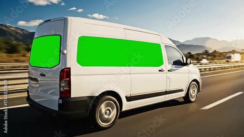 “White Delivery Truck with Green Screen Display | Cinematic Commercial Video Background 4K”