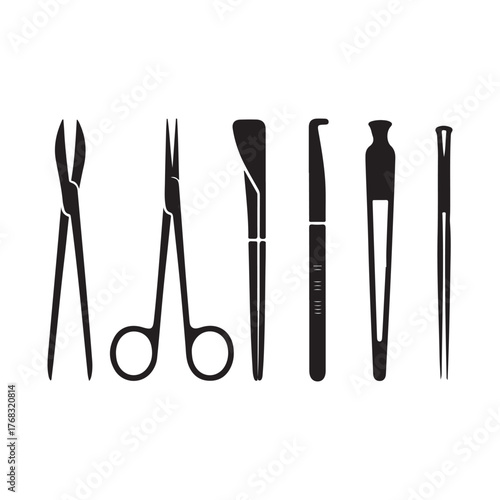 Surgical Forceps and Scissors X-Ray Silhouette Icon