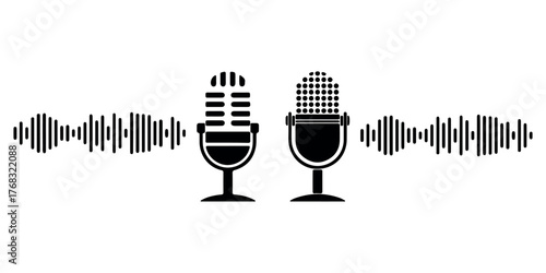 Microphone with sound wave icon. microphone icon with sound waves digital audio recording device.Voice message and podcast symbol.Audio speech podcast mic symbol on transparent background