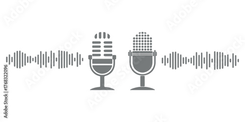 Microphone with sound wave icon. microphone icon with sound waves digital audio recording device.Voice message and podcast symbol.Audio speech podcast mic symbol on transparent background