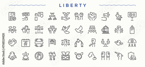 Set of Liberty line icon. Pack of human, man, equal, justice, rights, support, human rights and more. Modern thin line style icons. Man line icon set. Editable stroke.