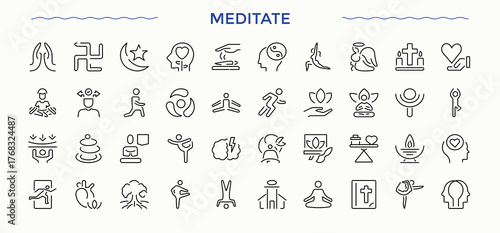 Medicate icon set in linear style. Contains such symbols as anti, disease, pharmacy, pharmaceutical, cure and more. Treatment icon set in linear style. Modern linear icons. Vector illustration.