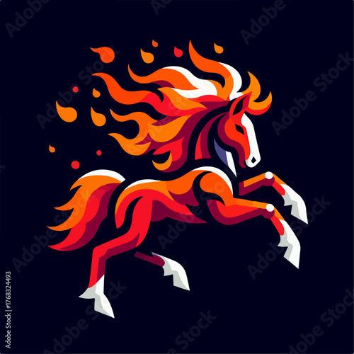 flat illustration of a fiery horse