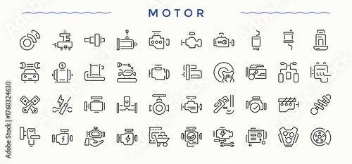 Auto Parts modern icon set. Service icon collection. Isolated icons. Contains related to engine, motor, vehicle, parts, auto, service, car and more. Editable stroke collections.