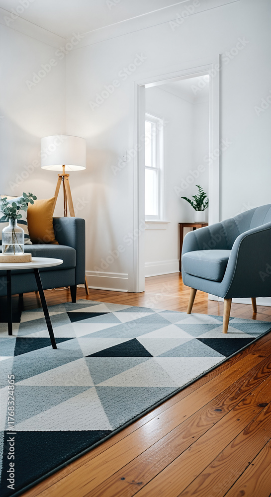 Fototapeta premium Living room showcases modern design in a bright interior