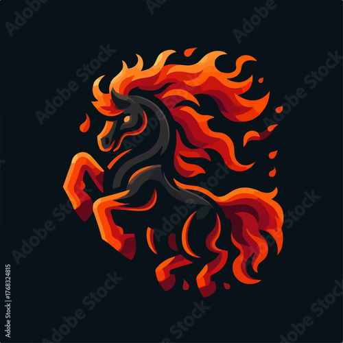 flat illustration of a fiery horse