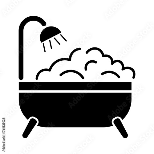 Bubble Bath with Shower Vector Illustration. Perfect for projects related to cleanliness, spa, wellness, hygiene, bathroom decor or relaxation themes.