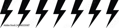 Lightning bolt vector set, black and white electric symbols, sharp zigzag icons, perfect for energy branding, signage, power design, warning graphics