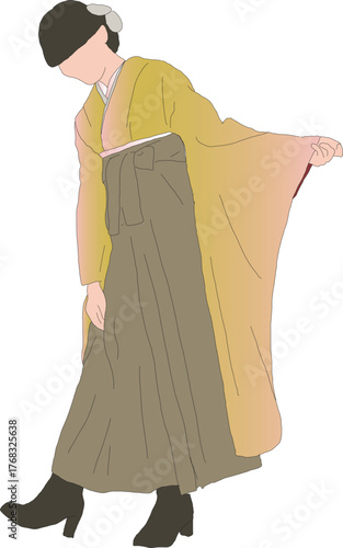 黄色い袴を着た女性