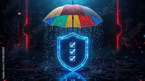 Cybersecurity insurance protection shield umbrella safety digital security concept