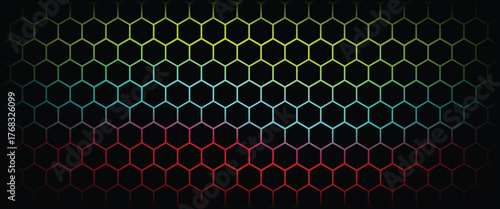 Hexagonal cyberspace green background. Hexagon grid tech pattern.