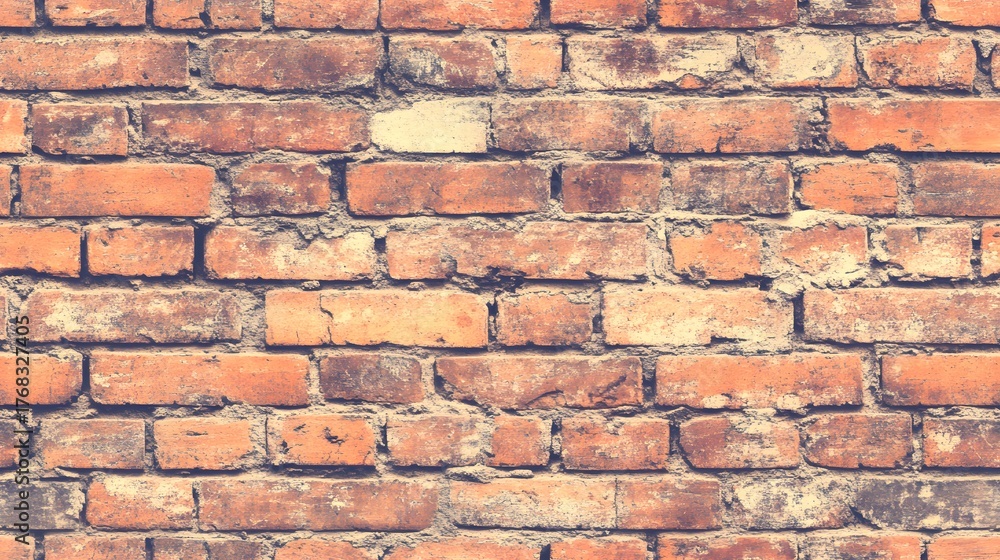 Fototapeta premium Weathered orange and brown masonry structure exhibits a rough, textured surface