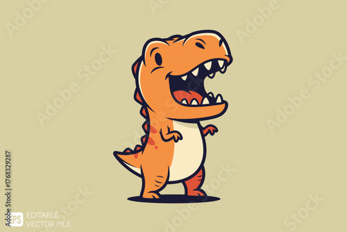Adorable Cartoon Tyrannosaurus Rex Roaring with Joyful Expressio