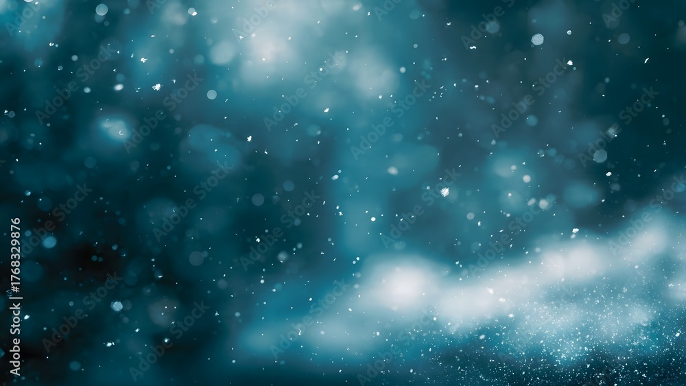 Obraz premium Abstract background with a glittering blue ground and glowing bokeh lights above