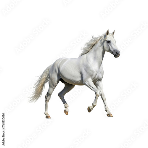 White horse trotting in motion Generative AI